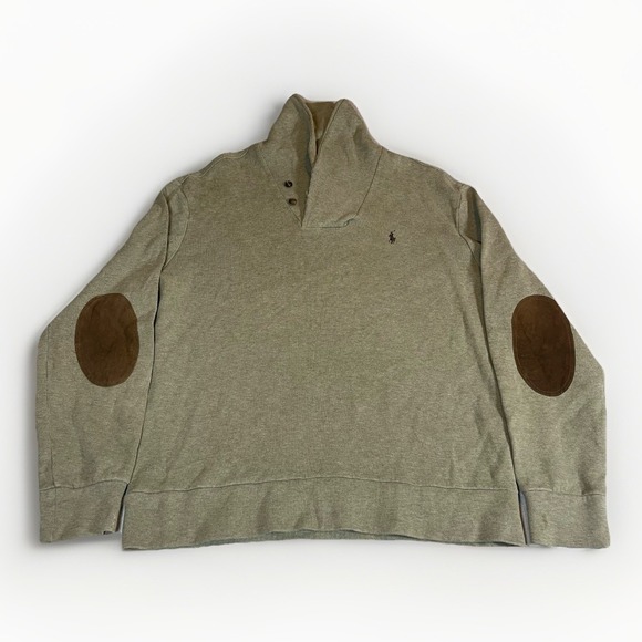 Polo Ralph Lauren Other - Polo Ralph Lauren Sweater Mens 2XL Green Cotton Shawl Collar Elbow‎ Patch Knit
